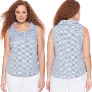 Eloquii‎ Studio Sleeveless Mock Neck Blue White Dot Casual Tops Size 18